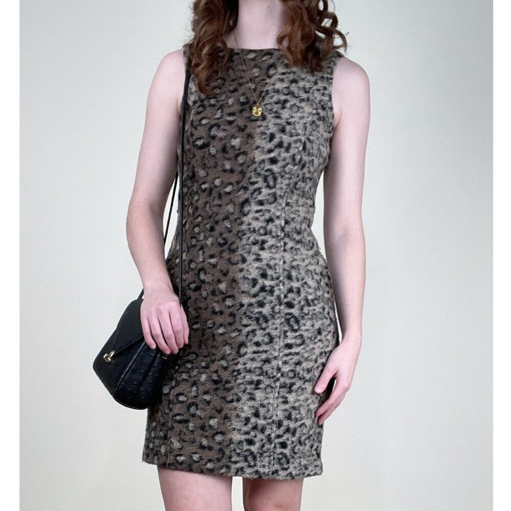 Vintage Cheetah Leopard Animal Print Wool Mini Dress 90s Y2K Mob Boss Wife Sexy